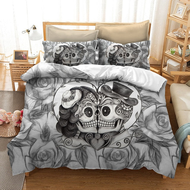 Couple kissing Skull Bedding Sets queen size Sugar skull Duvet Cover Bed cool skull bedline AU US size bed
