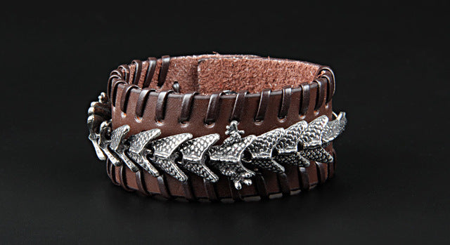 Man Braided Cuff Leather Dragon bracelet Fashion Hiphop Wide Charm Men Wrap Biker Bangle Male Clasps Biker Bracelets