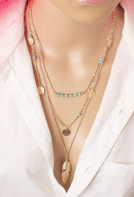 New Gold Fatima Hand Multilayer Hammer Chain Lariat Bar Necklace Long Strip Pendant Necklace Collar joyeria collier Women