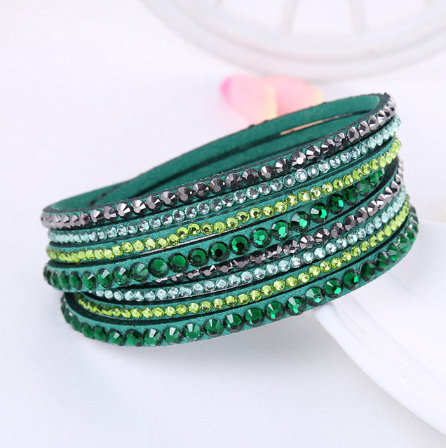 New Leather Bracelet Rhinestone Crystal Bracelet Wrap Multilayer Bracelets for women feminino pulseras mulher Jewelry