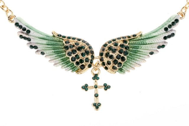 Angel Wing Cross Choker Necklace Guardian Women Biker Crystal Jewelry Gifts