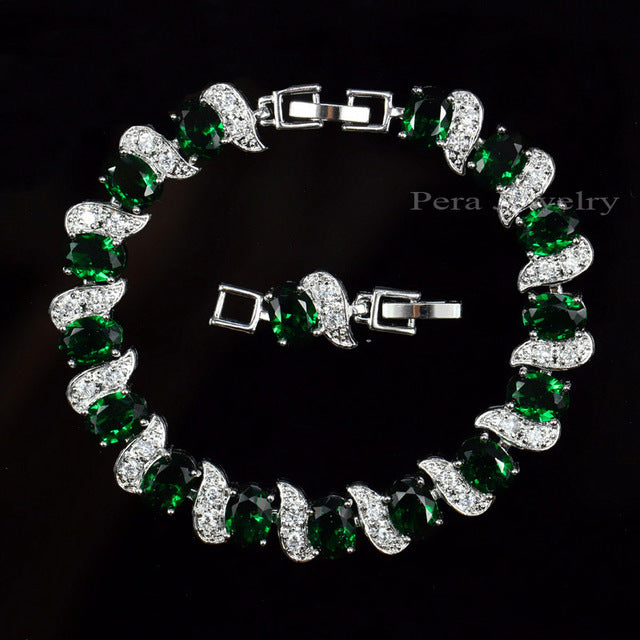 925 Sterling Silver Bridal Wedding Party Jewelry Super White Cubic Zirconia Chain & Link Bracelet For Brides B081