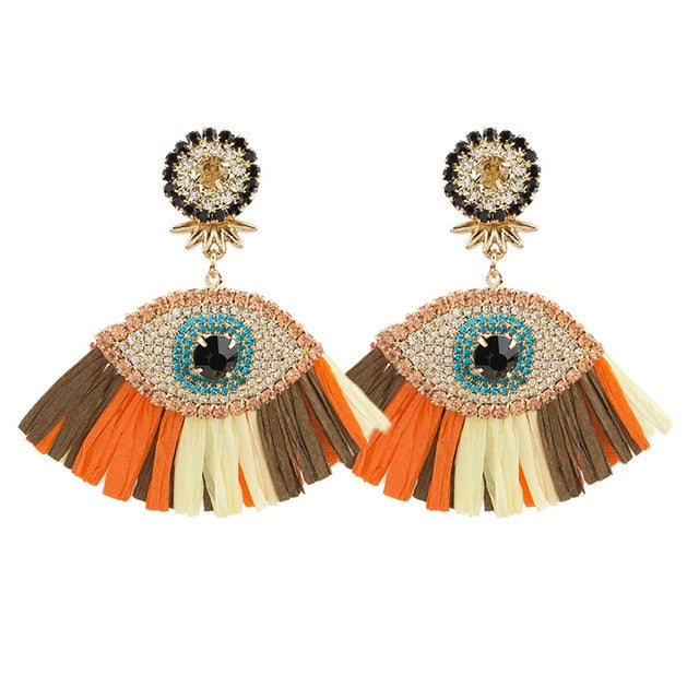 Fashion Women Multicolored Skull Pendant Fringed Earrings