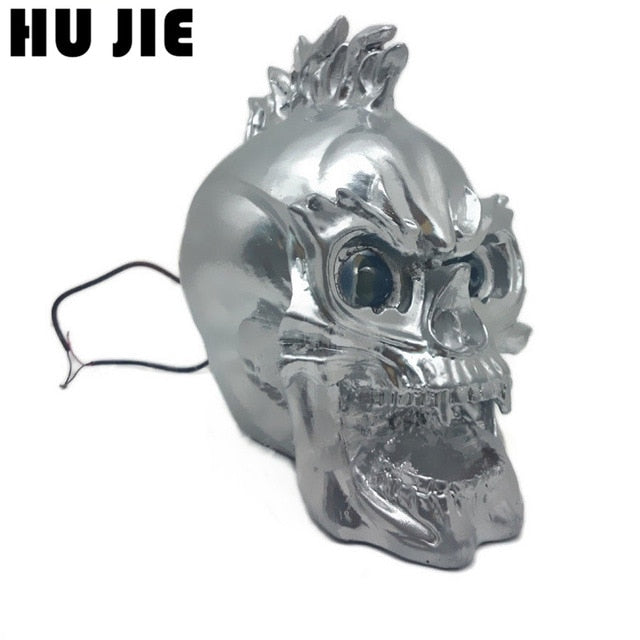 Silver Black LED Skull Head Light Headlight
