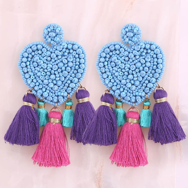 Fashion Women Multicolored Skull Pendant Fringed Earrings