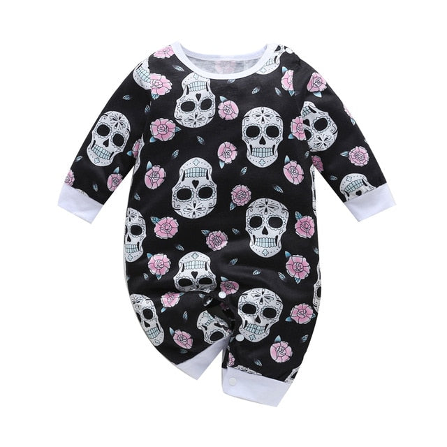 NewBorn Baby Clothes Boy Girl Long Sleeve O neck Cute Floral Skull