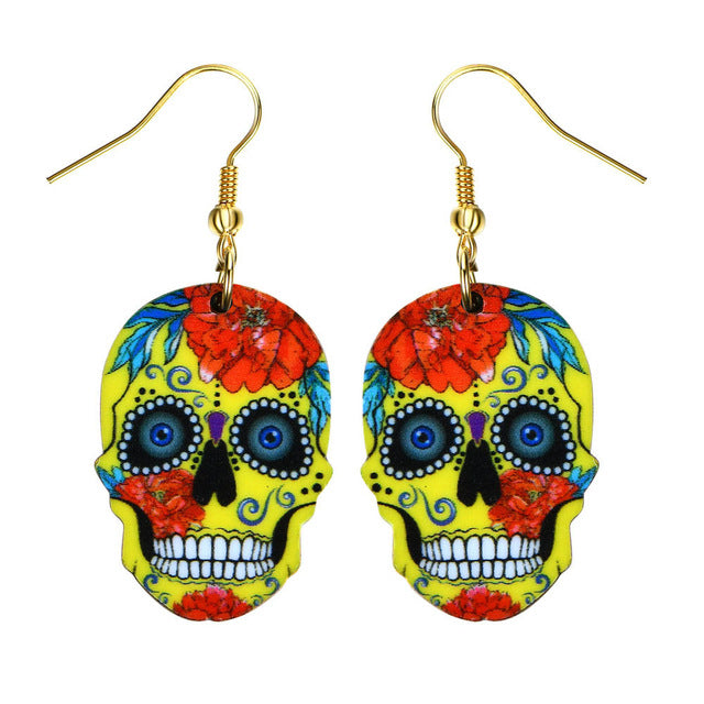 Sugar Skull Earring For Women Calavera Sugary-sweet whimsical skull Earrings Mexican Day of the Dead Halloween