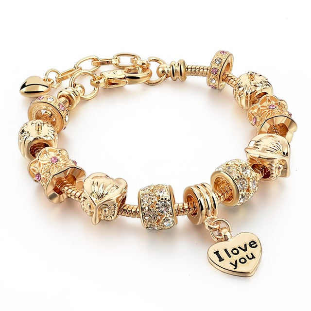 Luxury Crystal Heart Charm Bracelets & Bangles Gold Bracelets For Women Jewellery Pulseira Feminina