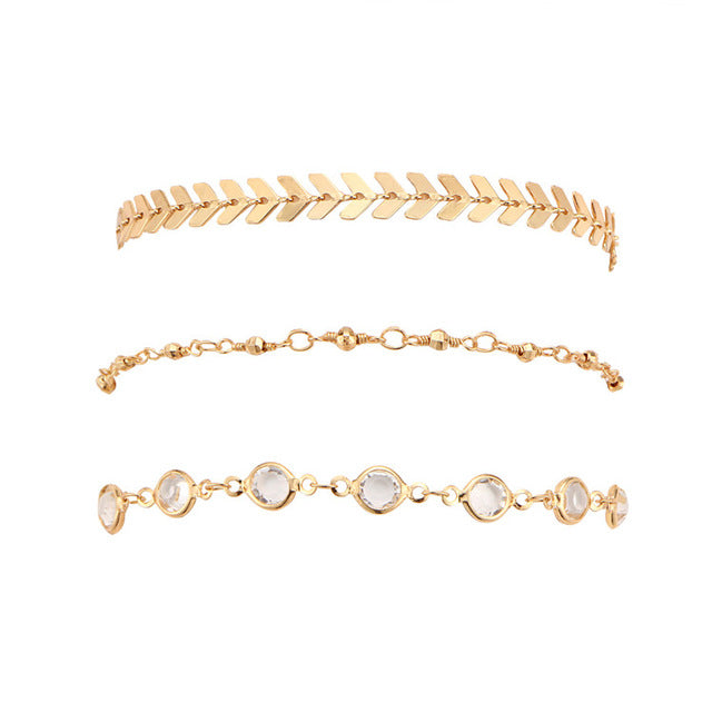 Crystal Sequins Anklet Set For Women Beach Foot jewelry Vintage Statement Anklets Boho Style Party Summer Jewelry 3Pcs/lot