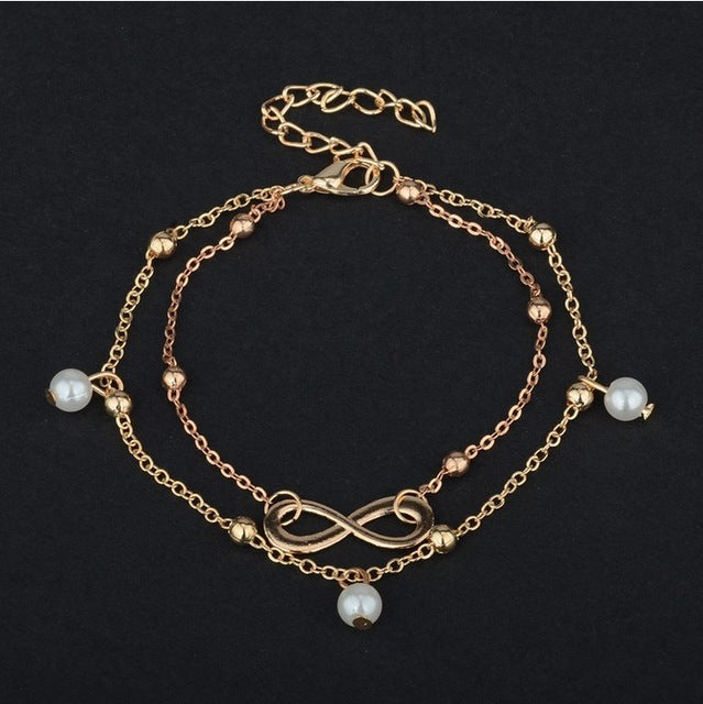 Fashion imitation pearl double chains choker Simple anklet 8 letter Handmade Beaded bracelet bangle luxury jewelry