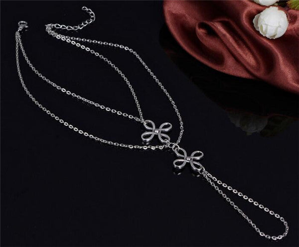 Fashion imitation pearl double chains choker Simple anklet 8 letter Handmade Beaded bracelet bangle luxury jewelry