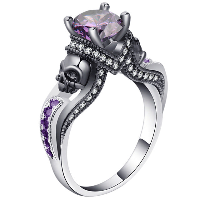 Black Skull Ring Silver Color Fashion Wedding & Engagement Crystal Ring Set Jewelry For Women Jewelry