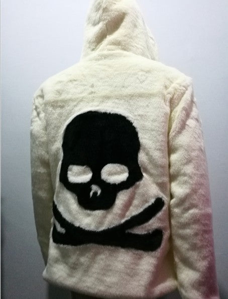 Hot sell Winter new Leather grass overcoats male skull pattern fashion Hoodie faux fur coat Cozy black rabbit fur jacket