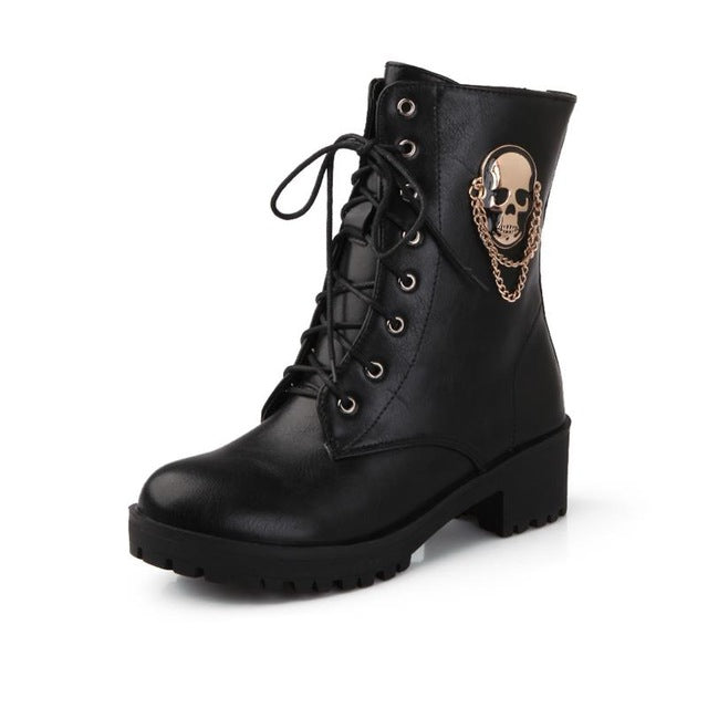 hot sale ankle boots for women skull street lace up platform women's boots fashion ladies autumn winter boots shoe