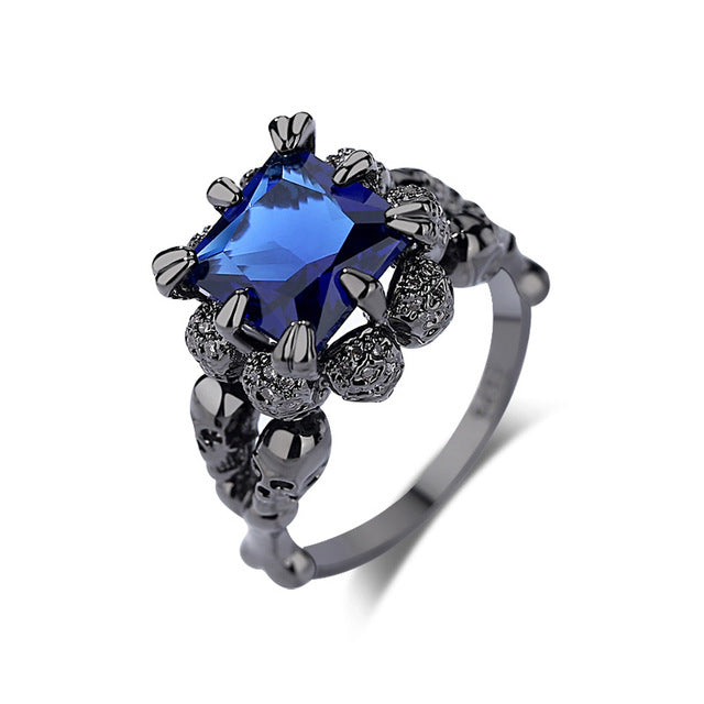 Skull Ring Black Zircon Women's Wedding Ring Punk Jewelry