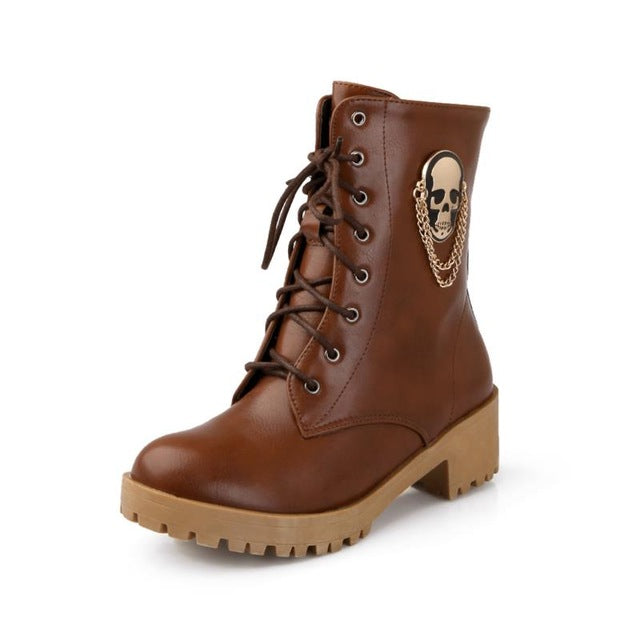 hot sale ankle boots for women skull street lace up platform women's boots fashion ladies autumn winter boots shoe