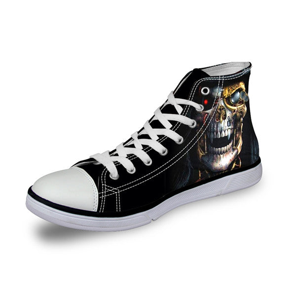 Punk Azrael Skull Print Men Canvas Shoes Casual Man's Lace-up Flats Shoes Fashion High top Vulcanized Shoes for Boys
