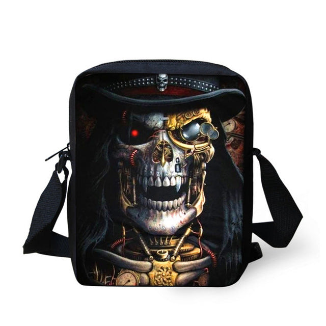 Brand Designer Punk Skull Head Printing Mens Messenger Bags for Men Casual Crossbody Bags,Boys Small Kids Travel Shoulder bag