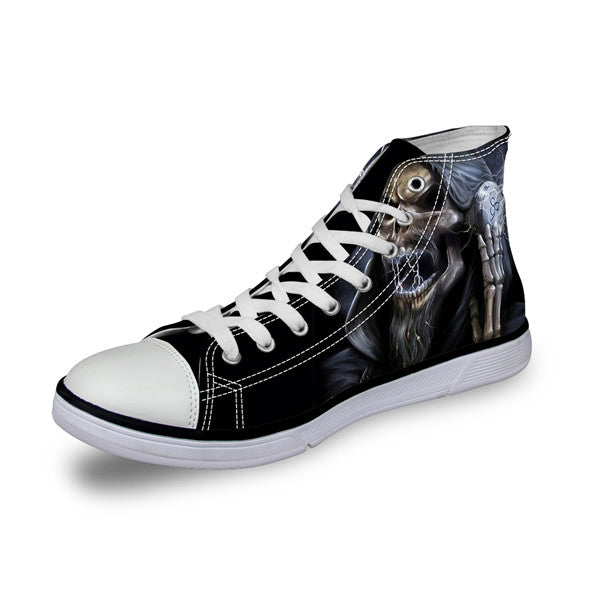 Punk Azrael Skull Print Men Canvas Shoes Casual Man's Lace-up Flats Shoes Fashion High top Vulcanized Shoes for Boys