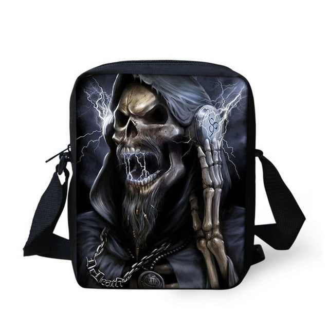 Brand Designer Punk Skull Head Printing Mens Messenger Bags for Men Casual Crossbody Bags,Boys Small Kids Travel Shoulder bag