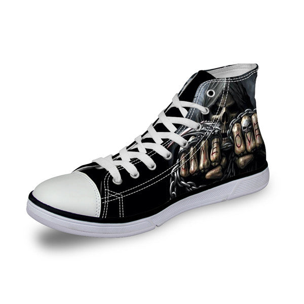 Punk Azrael Skull Print Men Canvas Shoes Casual Man's Lace-up Flats Shoes Fashion High top Vulcanized Shoes for Boys