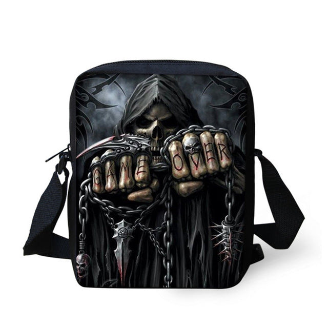 Brand Designer Punk Skull Head Printing Mens Messenger Bags for Men Casual Crossbody Bags,Boys Small Kids Travel Shoulder bag