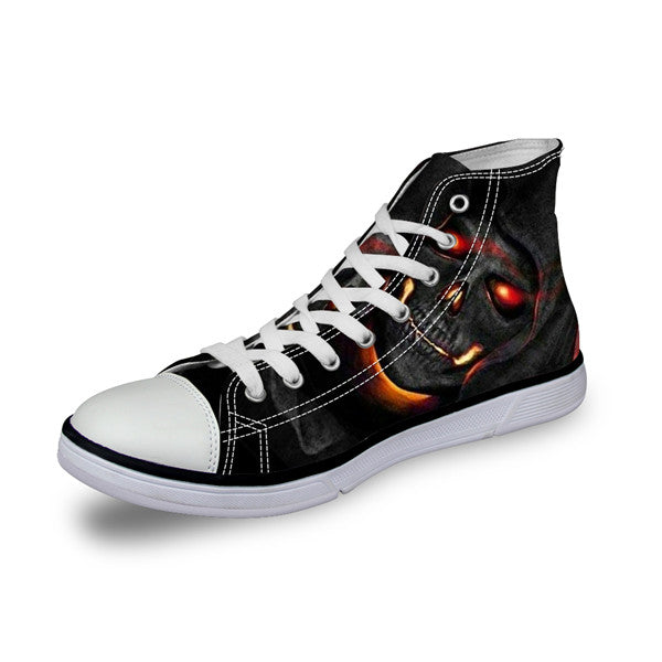 Punk Azrael Skull Print Men Canvas Shoes Casual Man's Lace-up Flats Shoes Fashion High top Vulcanized Shoes for Boys