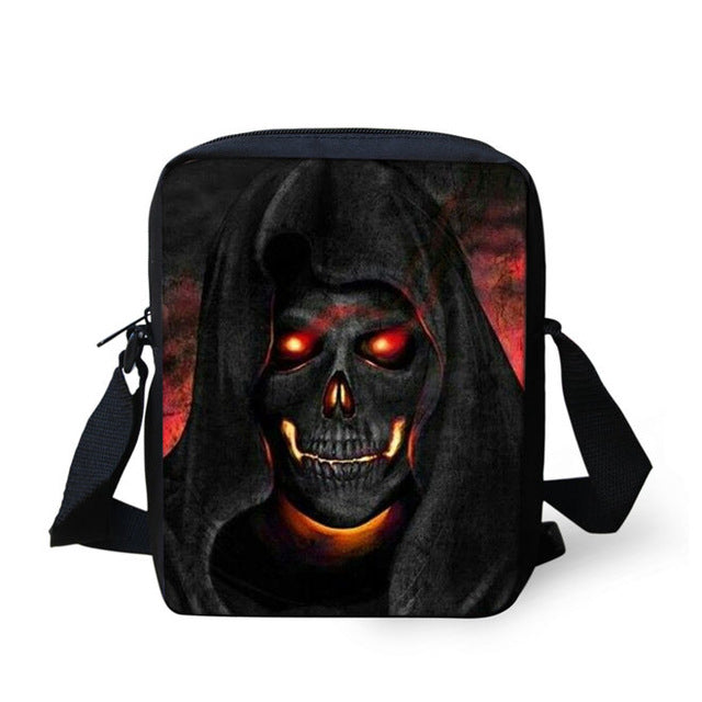 Brand Designer Punk Skull Head Printing Mens Messenger Bags for Men Casual Crossbody Bags,Boys Small Kids Travel Shoulder bag
