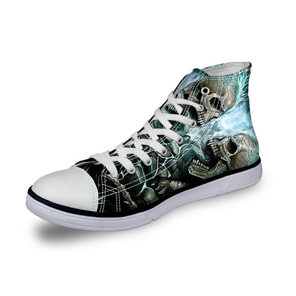 Punk Azrael Skull Print Men Canvas Shoes Casual Man's Lace-up Flats Shoes Fashion High top Vulcanized Shoes for Boys