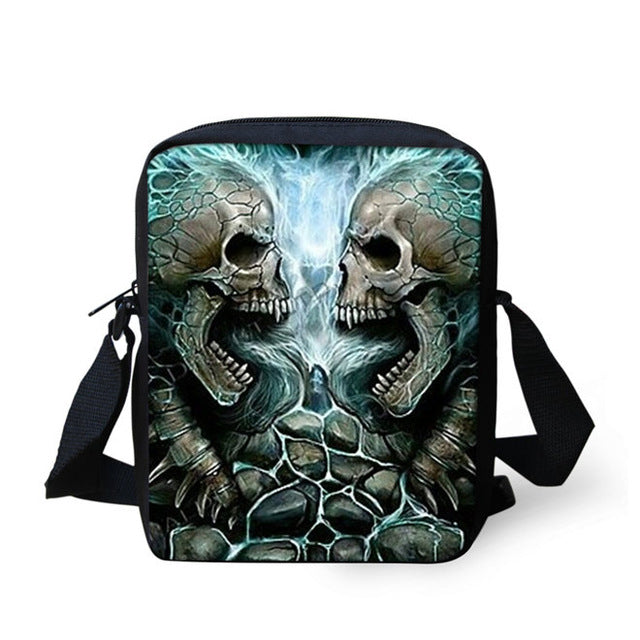Brand Designer Punk Skull Head Printing Mens Messenger Bags for Men Casual Crossbody Bags,Boys Small Kids Travel Shoulder bag