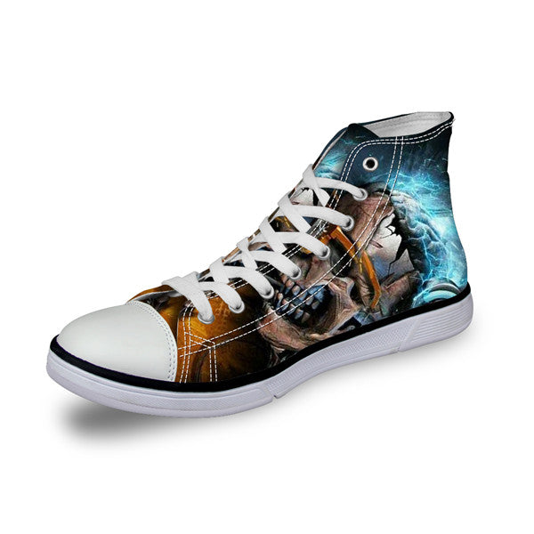 Punk Azrael Skull Print Men Canvas Shoes Casual Man's Lace-up Flats Shoes Fashion High top Vulcanized Shoes for Boys