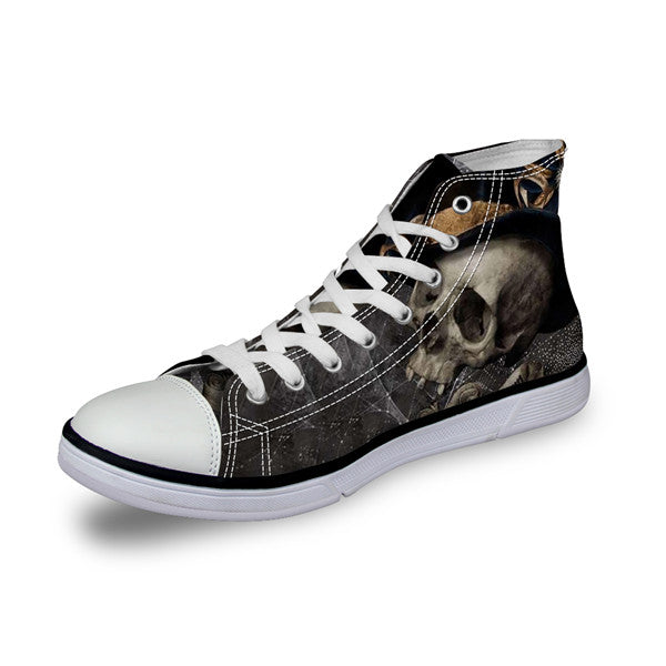 Punk Azrael Skull Print Men Canvas Shoes Casual Man's Lace-up Flats Shoes Fashion High top Vulcanized Shoes for Boys
