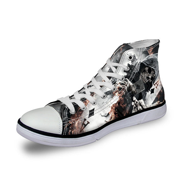 Punk Azrael Skull Print Men Canvas Shoes Casual Man's Lace-up Flats Shoes Fashion High top Vulcanized Shoes for Boys