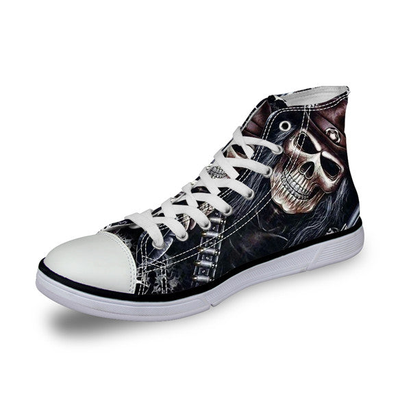 Punk Azrael Skull Print Men Canvas Shoes Casual Man's Lace-up Flats Shoes Fashion High top Vulcanized Shoes for Boys