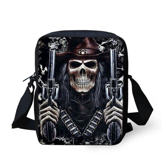 Brand Designer Punk Skull Head Printing Mens Messenger Bags for Men Casual Crossbody Bags,Boys Small Kids Travel Shoulder bag