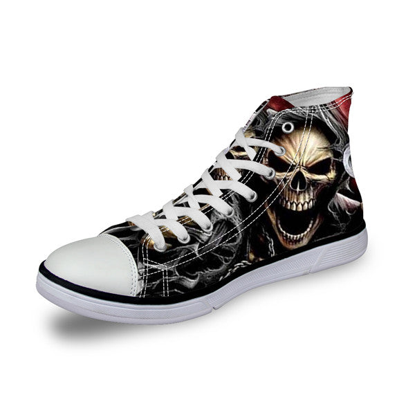 Punk Azrael Skull Print Men Canvas Shoes Casual Man's Lace-up Flats Shoes Fashion High top Vulcanized Shoes for Boys