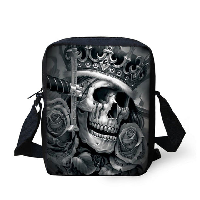 Brand Designer Punk Skull Head Printing Mens Messenger Bags for Men Casual Crossbody Bags,Boys Small Kids Travel Shoulder bag