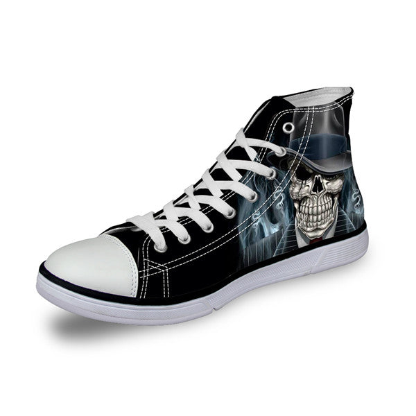 Punk Azrael Skull Print Men Canvas Shoes Casual Man's Lace-up Flats Shoes Fashion High top Vulcanized Shoes for Boys