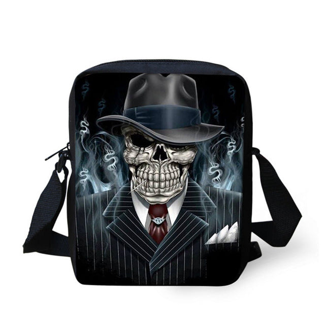 Brand Designer Punk Skull Head Printing Mens Messenger Bags for Men Casual Crossbody Bags,Boys Small Kids Travel Shoulder bag