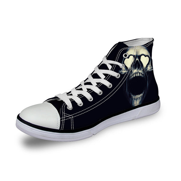 Punk Azrael Skull Print Men Canvas Shoes Casual Man's Lace-up Flats Shoes Fashion High top Vulcanized Shoes for Boys