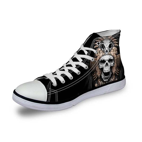 Punk Azrael Skull Print Men Canvas Shoes Casual Man's Lace-up Flats Shoes Fashion High top Vulcanized Shoes for Boys