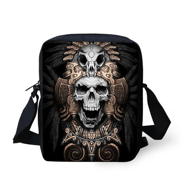 Brand Designer Punk Skull Head Printing Mens Messenger Bags for Men Casual Crossbody Bags,Boys Small Kids Travel Shoulder bag