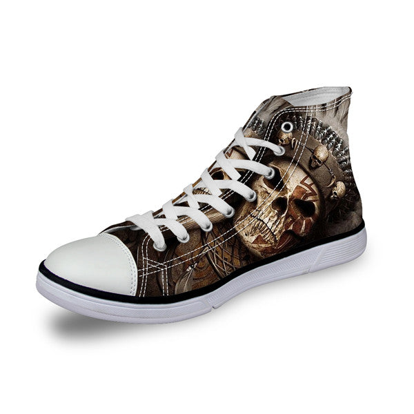 Punk Azrael Skull Print Men Canvas Shoes Casual Man's Lace-up Flats Shoes Fashion High top Vulcanized Shoes for Boys