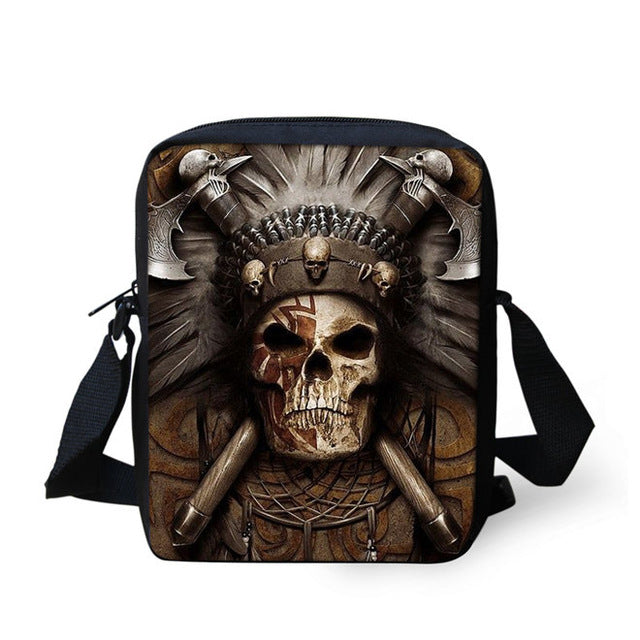 Brand Designer Punk Skull Head Printing Mens Messenger Bags for Men Casual Crossbody Bags,Boys Small Kids Travel Shoulder bag