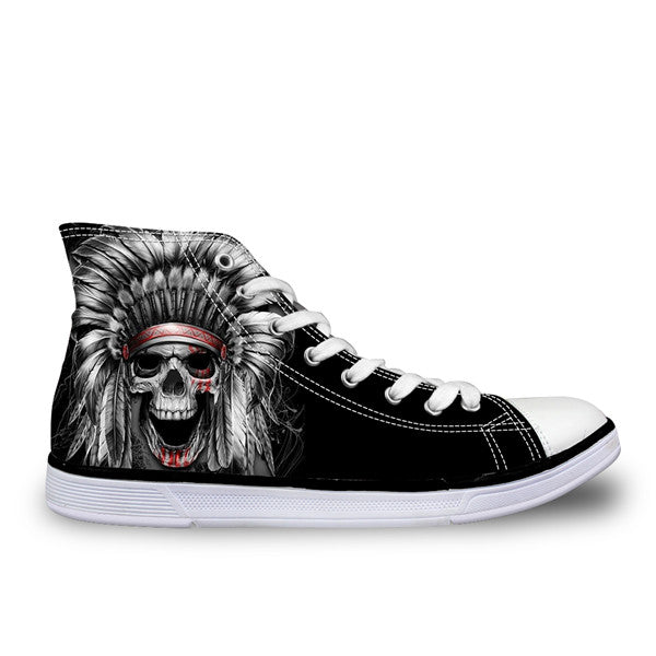 Punk Azrael Skull Print Men Canvas Shoes Casual Man's Lace-up Flats Shoes Fashion High top Vulcanized Shoes for Boys