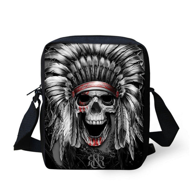 Brand Designer Punk Skull Head Printing Mens Messenger Bags for Men Casual Crossbody Bags,Boys Small Kids Travel Shoulder bag