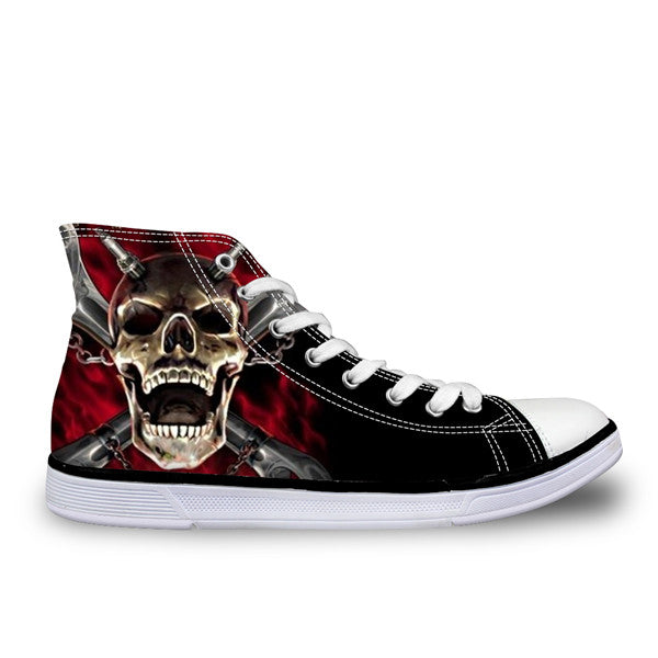 Punk Azrael Skull Print Men Canvas Shoes Casual Man's Lace-up Flats Shoes Fashion High top Vulcanized Shoes for Boys