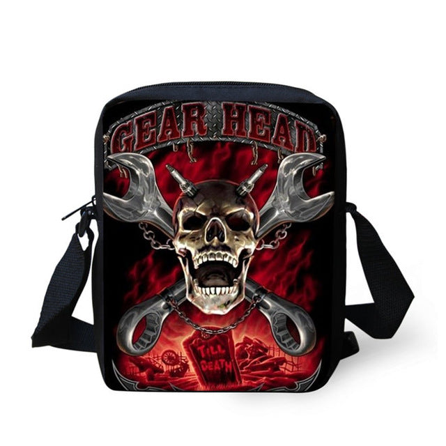 Brand Designer Punk Skull Head Printing Mens Messenger Bags for Men Casual Crossbody Bags,Boys Small Kids Travel Shoulder bag