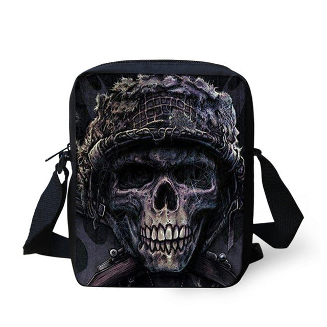 Brand Designer Punk Skull Head Printing Mens Messenger Bags for Men Casual Crossbody Bags,Boys Small Kids Travel Shoulder bag