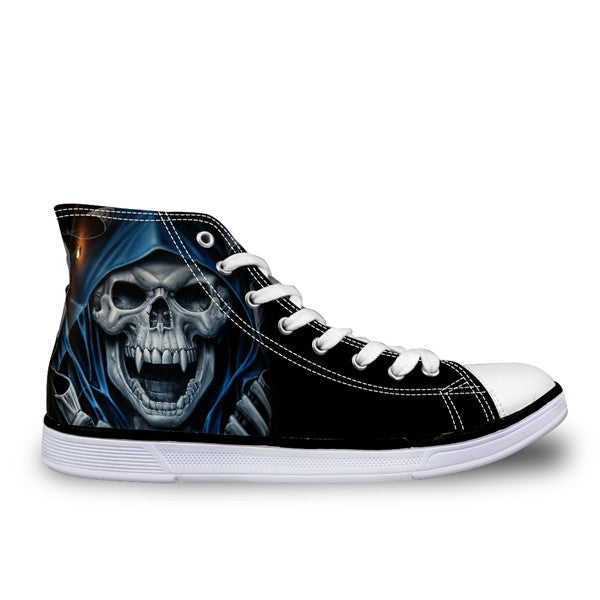 Punk Azrael Skull Print Men Canvas Shoes Casual Man's Lace-up Flats Shoes Fashion High top Vulcanized Shoes for Boys